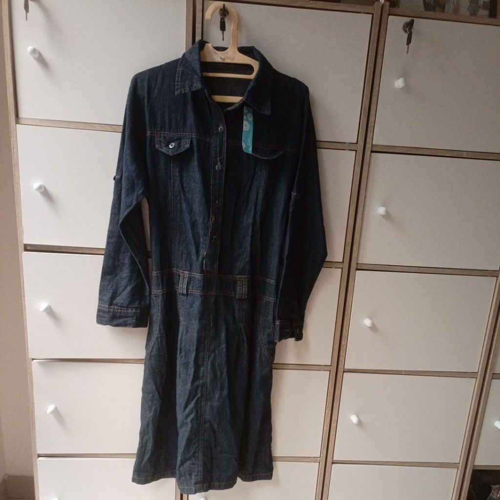 DRESS JEANS WANITA DRESS KEMEJA JEANS LENGAN PANJANG