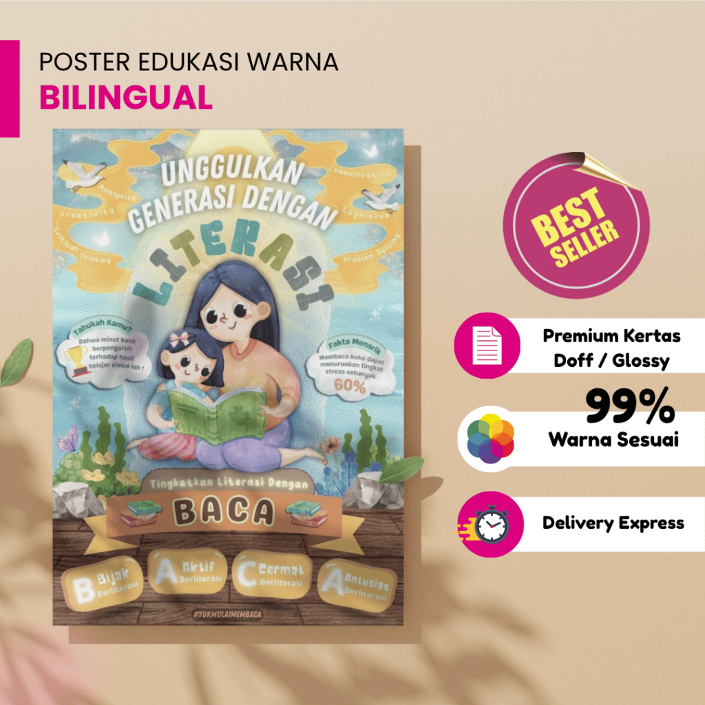 Poster Edukasi Warna Bilingual | Poster Belajar Anak Bahasa Inggris Indonesia | Poster Mengenal Warn