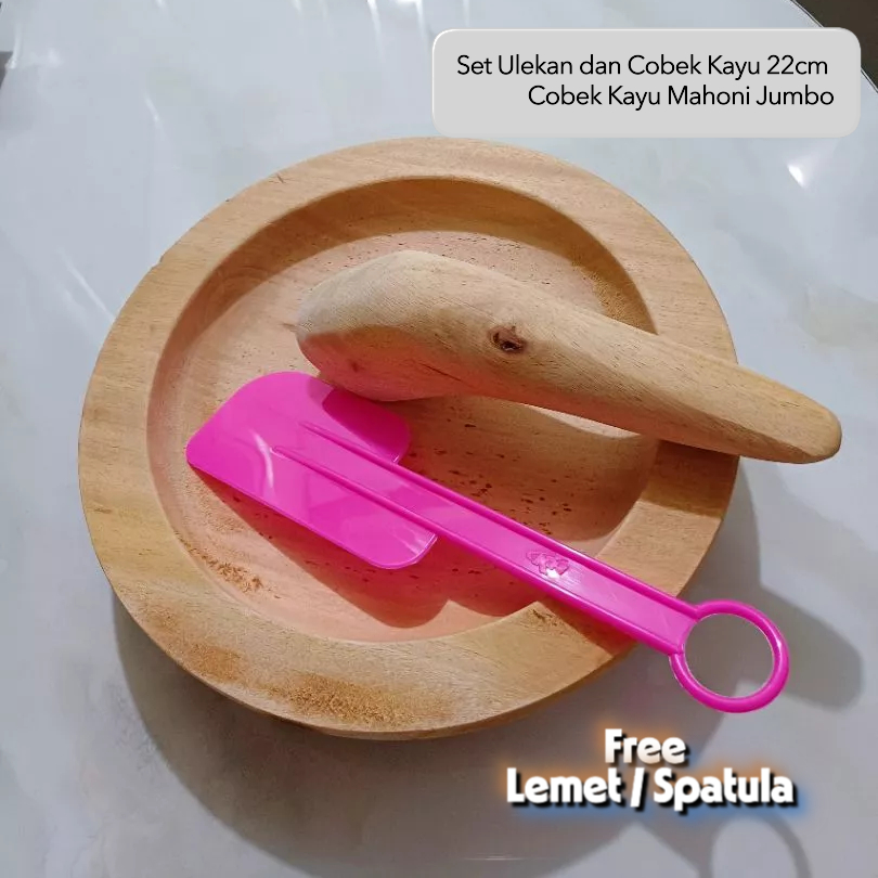 Set Ulekan dan Cobek Kayu 22cm / Cobek Kayu Mahoni Jumbo