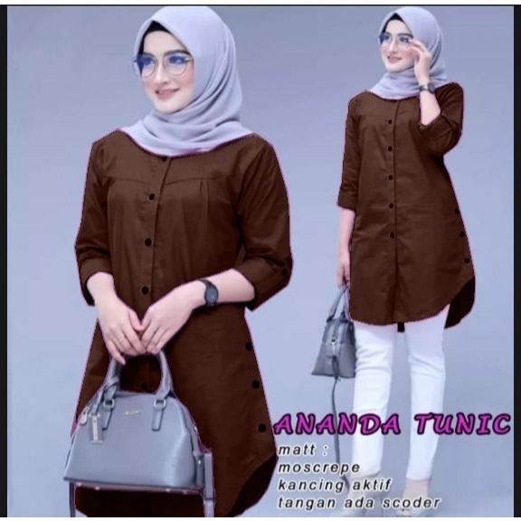 ANANDA TUNIK Baju Tunik Polos Wanita Sehari Hari Di rumah Bahan Crinkle Bisa COD