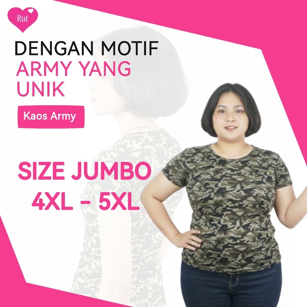 Kaos Army Jumbo Wanita Motif Loreng Tentara Lengan Pendek Bahan Spandex by rut.
