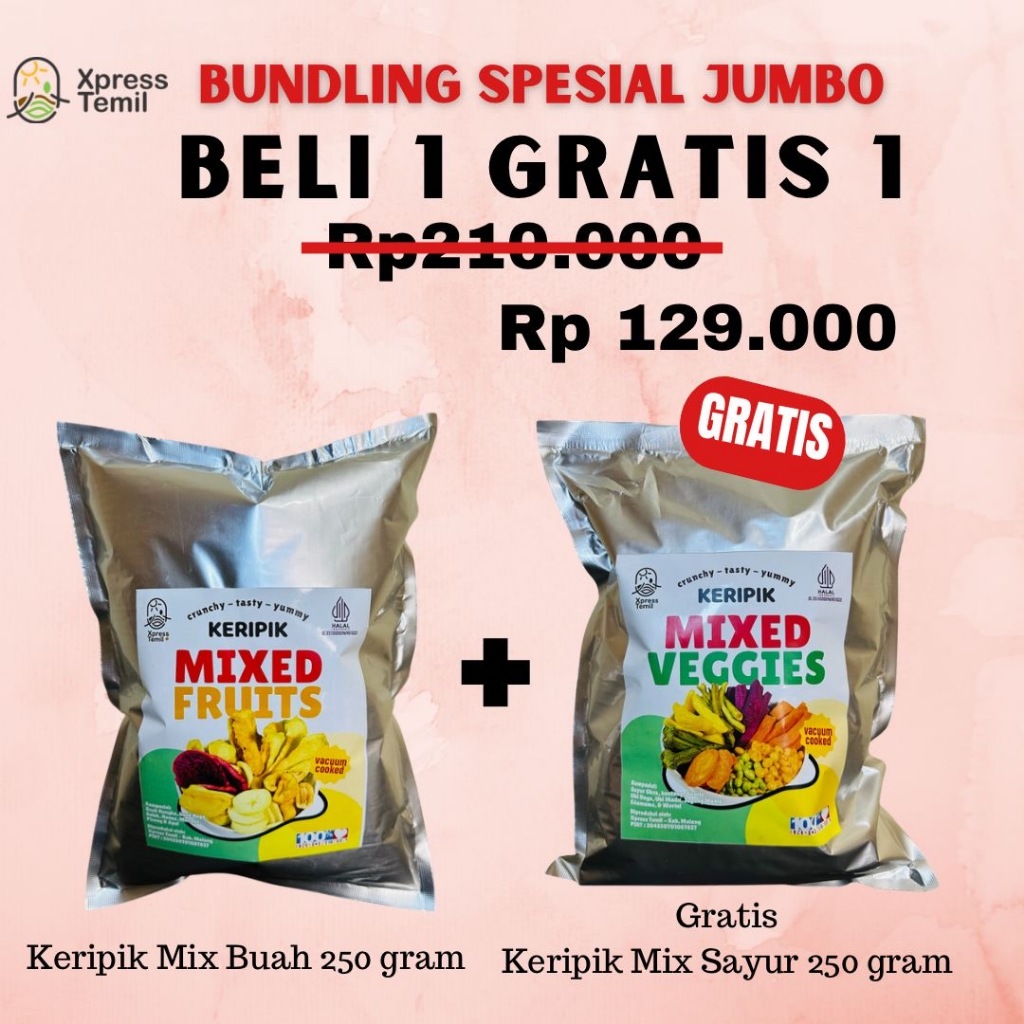 Promo Bundling Beli 1 Gratis 1 Kemasan Jumbo Keripik Sayur, Keripik Buah, Keripik Sayur Crispy (bert