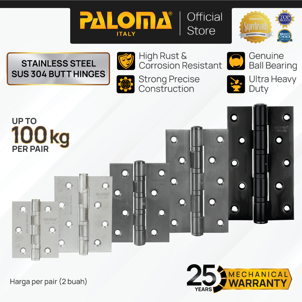PALOMA Engsel Pintu Jendela Hinge Kupu Butt Plat Kayu Aluminium PVC Hinges Door Window Stainless Ste