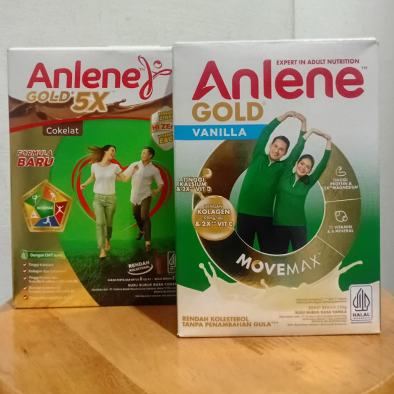 Anlene 5X GOLD 230GR COKLAT / Anlene Gold Susu Bubuk Dewasa Vanila 230g