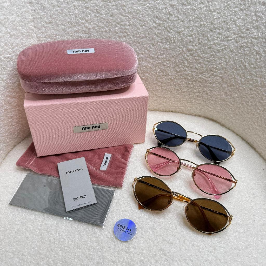 Kacamata Fashion Wanita Miu Logo Oval Metal Sunglasses