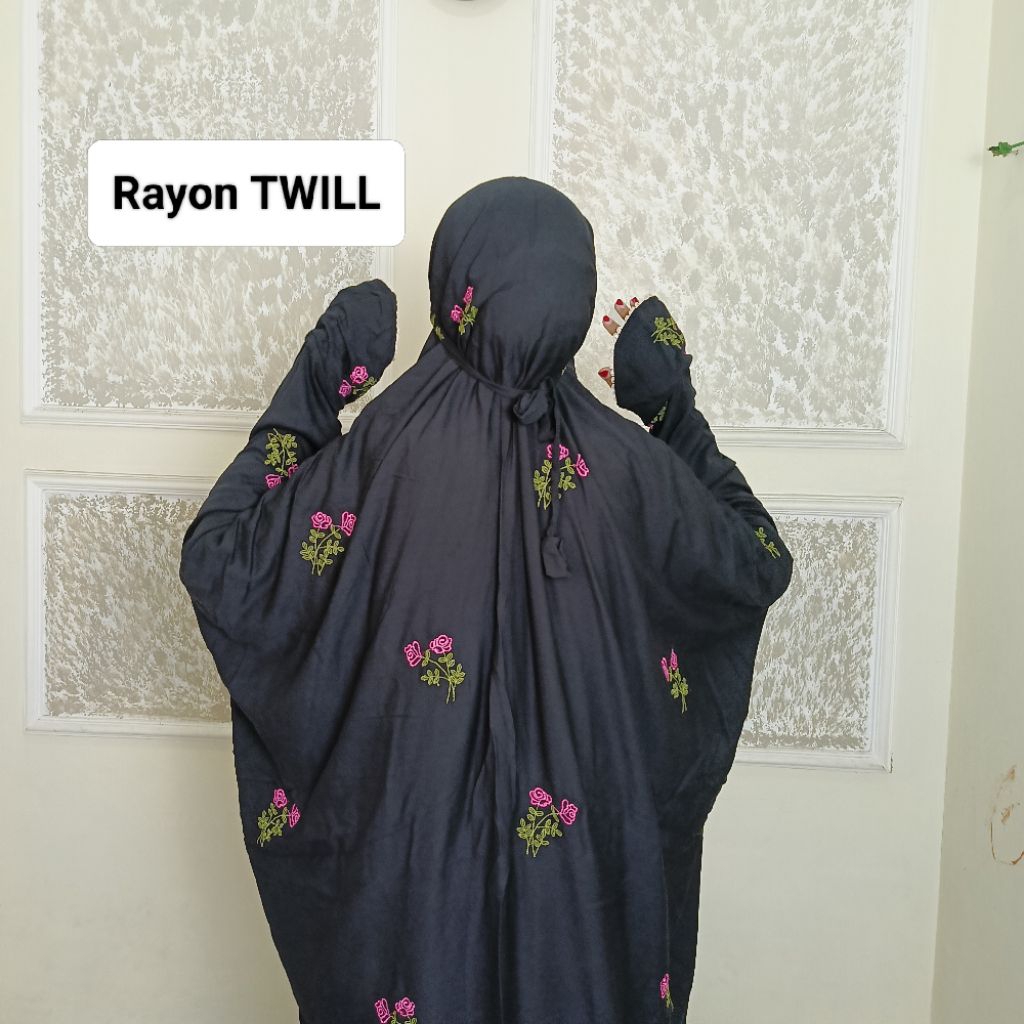 MUKENA RAYON TWILL PREMIUM TERUSAN DEWASA BORDIR LAJURAN LANGSUNGAN