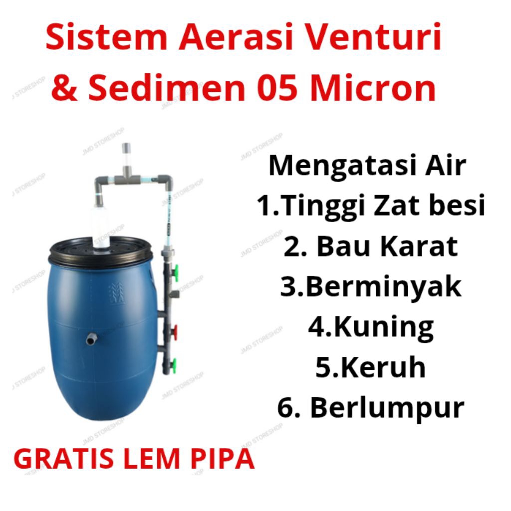Filter Air Sumur Sistem Aerasi Venturi dan Sedimen 05 Mikron dengan Drum 60 Liter