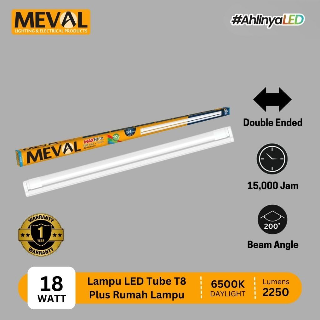 Yuyustore59 Meval Lampu Led Tube T8 Plus Rumah Lampu Strip Double Ended - Maxbrite Series Putih 9 18