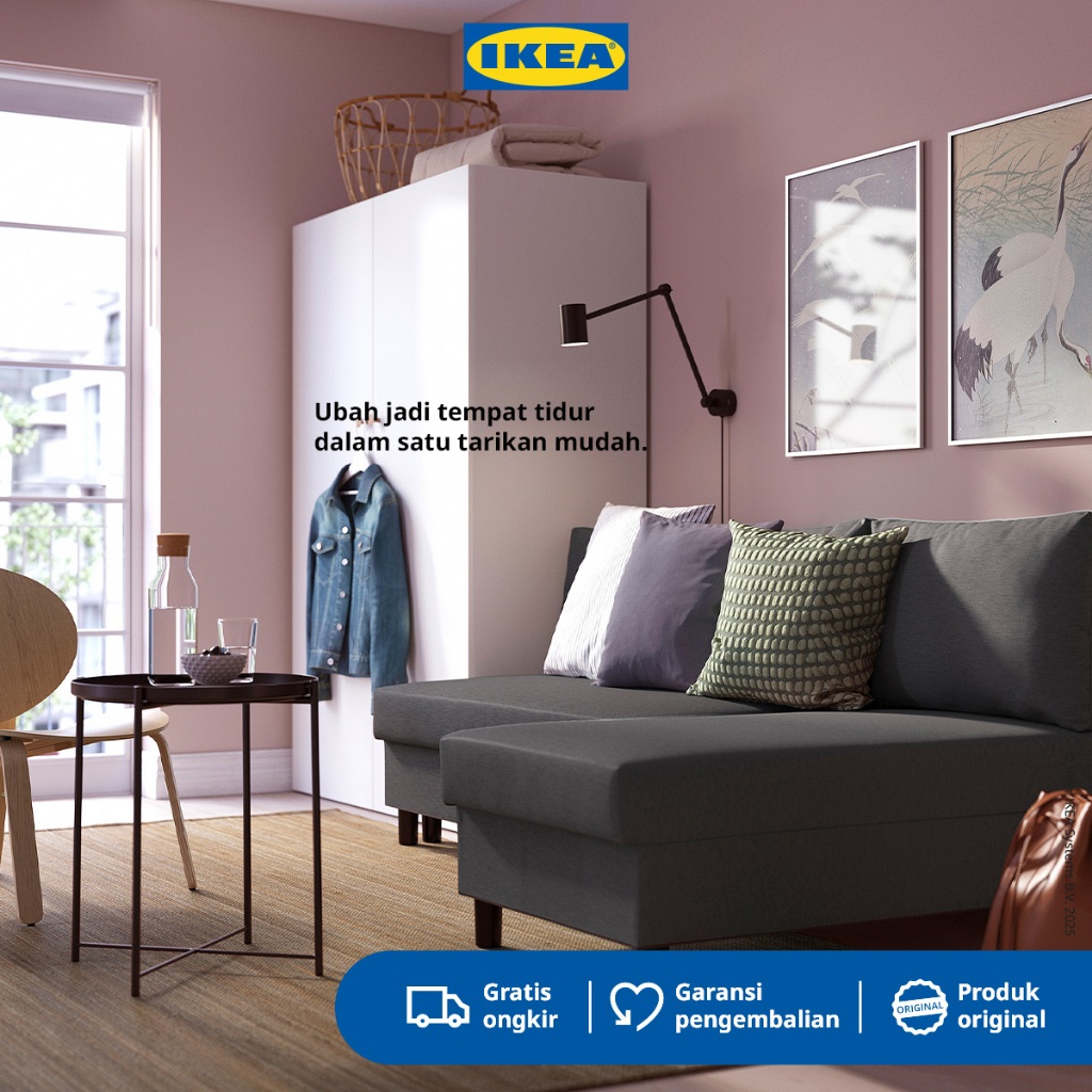 IKEA ALVDALEN Set Sofa Bed 3 Dudukan dengan Chaise Lounge Minimalis Knisa Abu-Abu/Hitam
