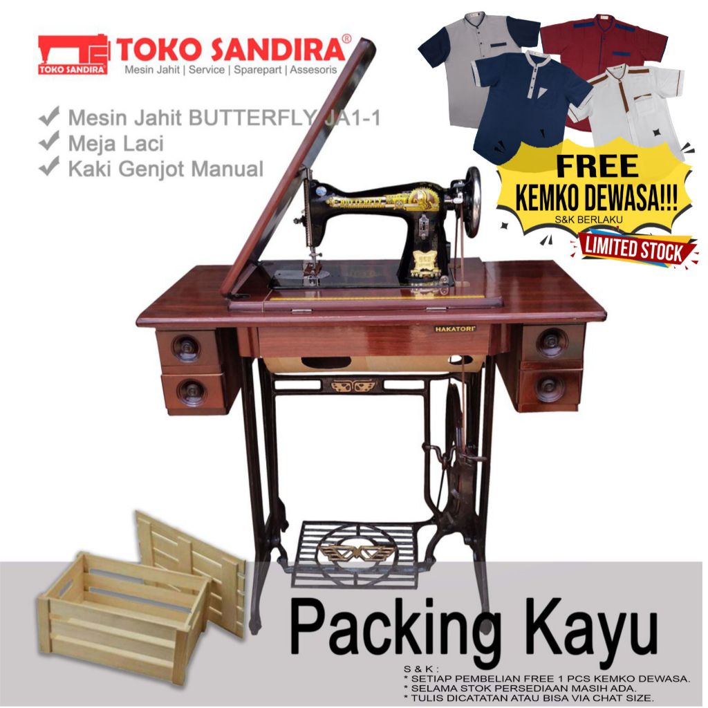 Mesin Jahit Butterfly JA-1/mesin jahit tradisional/mesin jahit  manual FULL SET ( BARU )