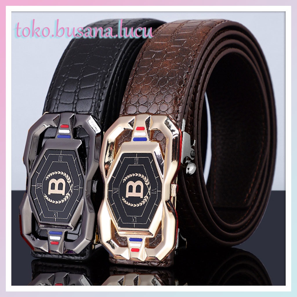 Ikat Pinggang Pria Kulit PU Pola Buaya | Sabuk Pinggang Premium Mewah Fashion Untuk Acara Formal Dan