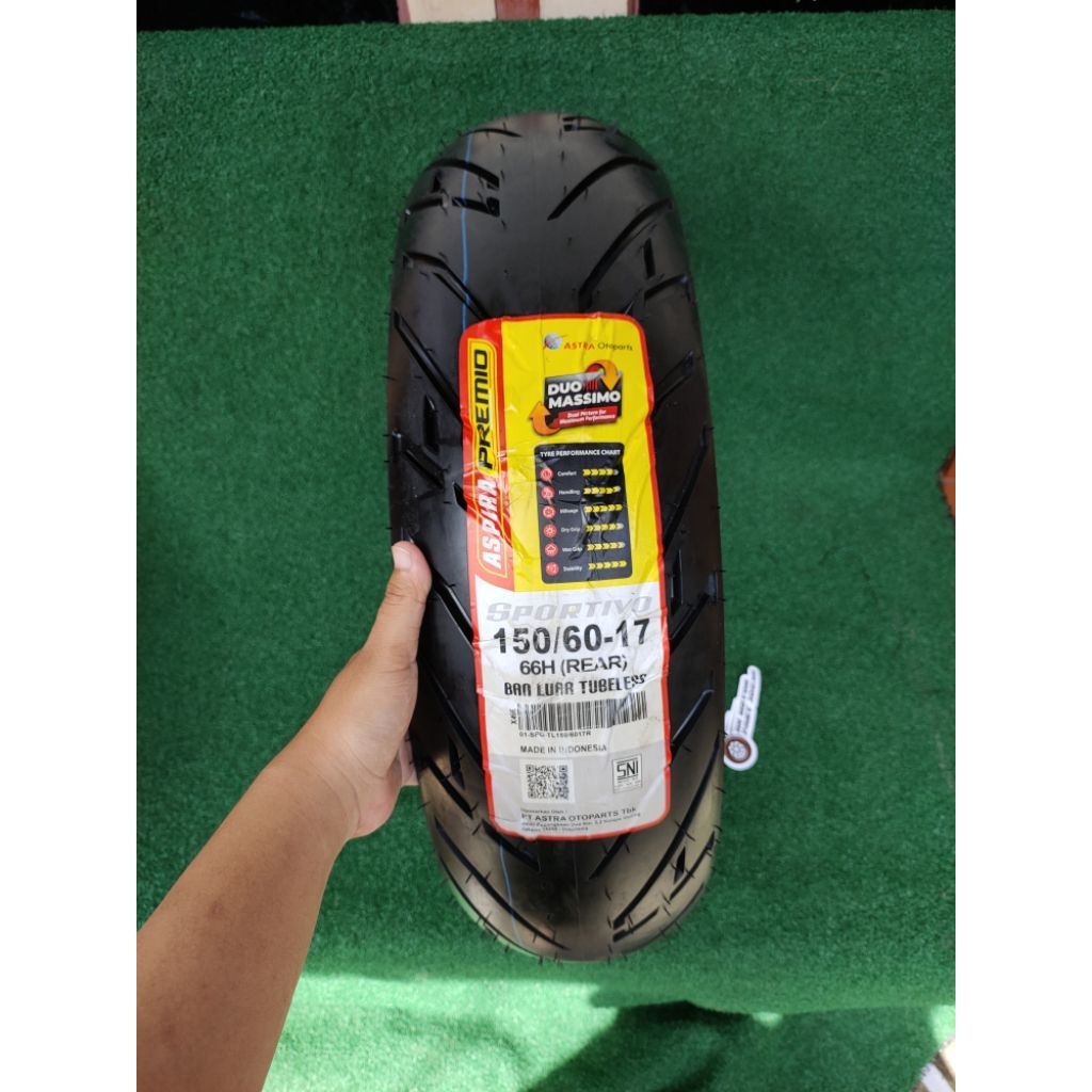 BAN 150/60 17 TUBELESS ASPIRA PREMIO BAN LUAR TUBELES ASPIRA PREMIO RING 17 150/60 BARANG BARU TAHUN