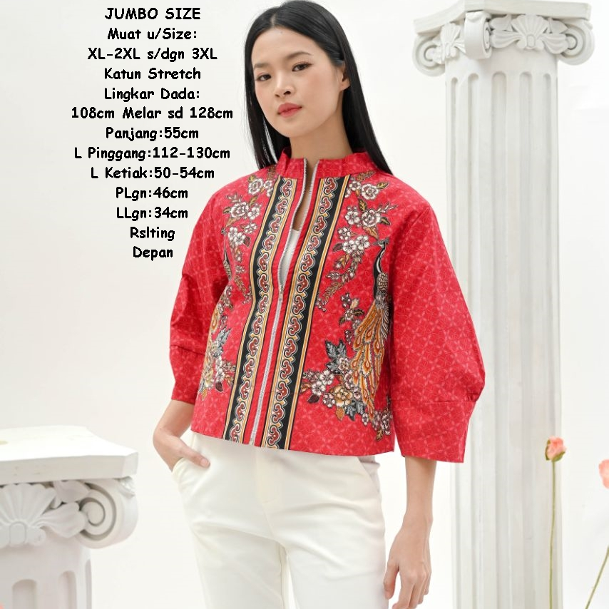 Baju Atasan Outer Batik Wanita Modern Jaket Blazer Batik Wanita Casual Resleting Depan bahan Katun S