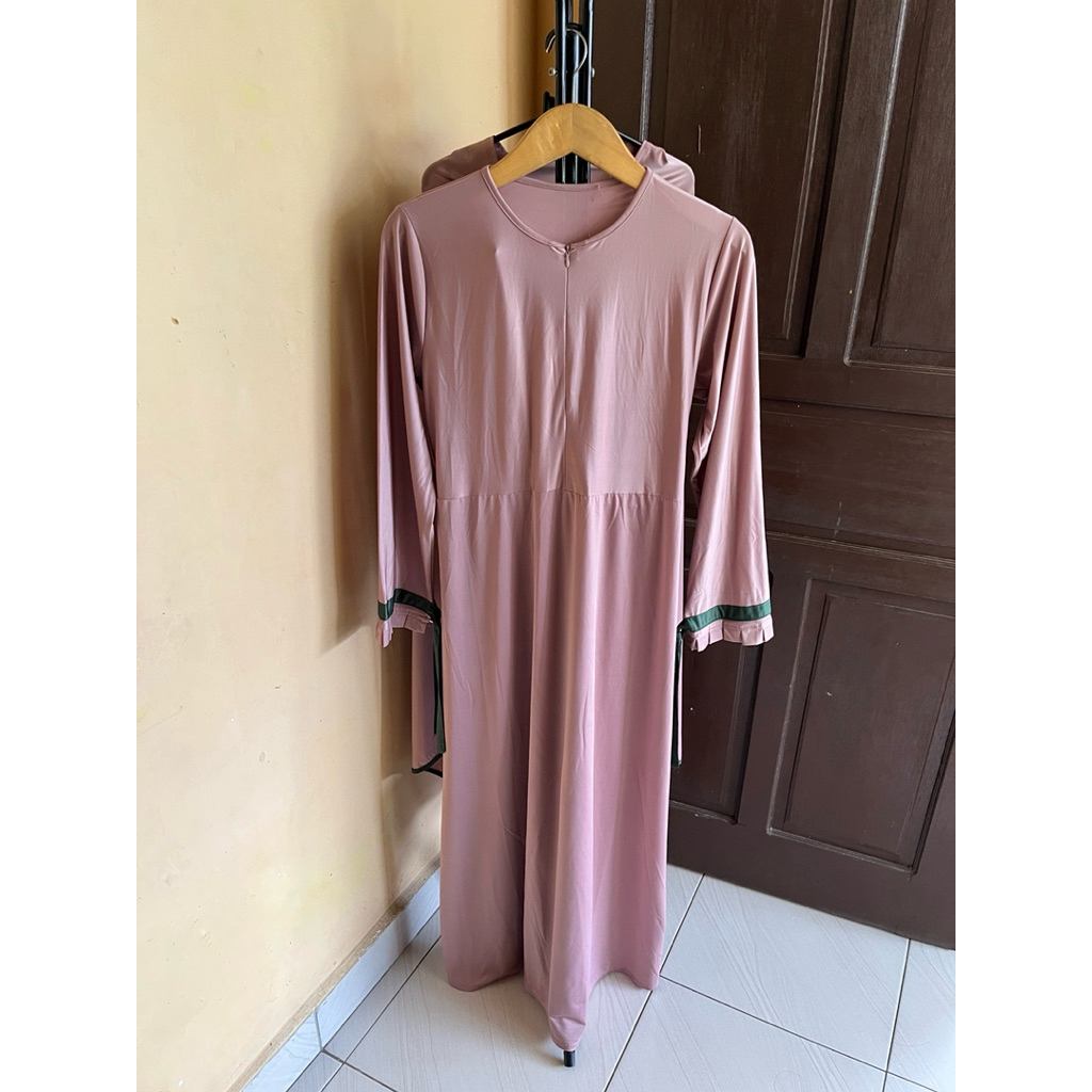 setelan gamis jersey premium lilac hijab ziper busui murah cantik