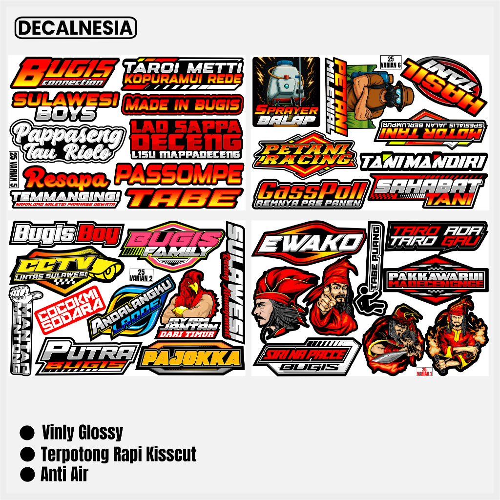 Stiker Kata Putra Bugis Ewako Stiker Pack PSM Makassar Petani Racing Sulawesi Motor Helm Sepeda List