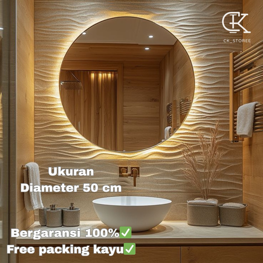 Cermin LED - Cermin Lampu Aesthetic Bulat - Cermin Dekorasi
