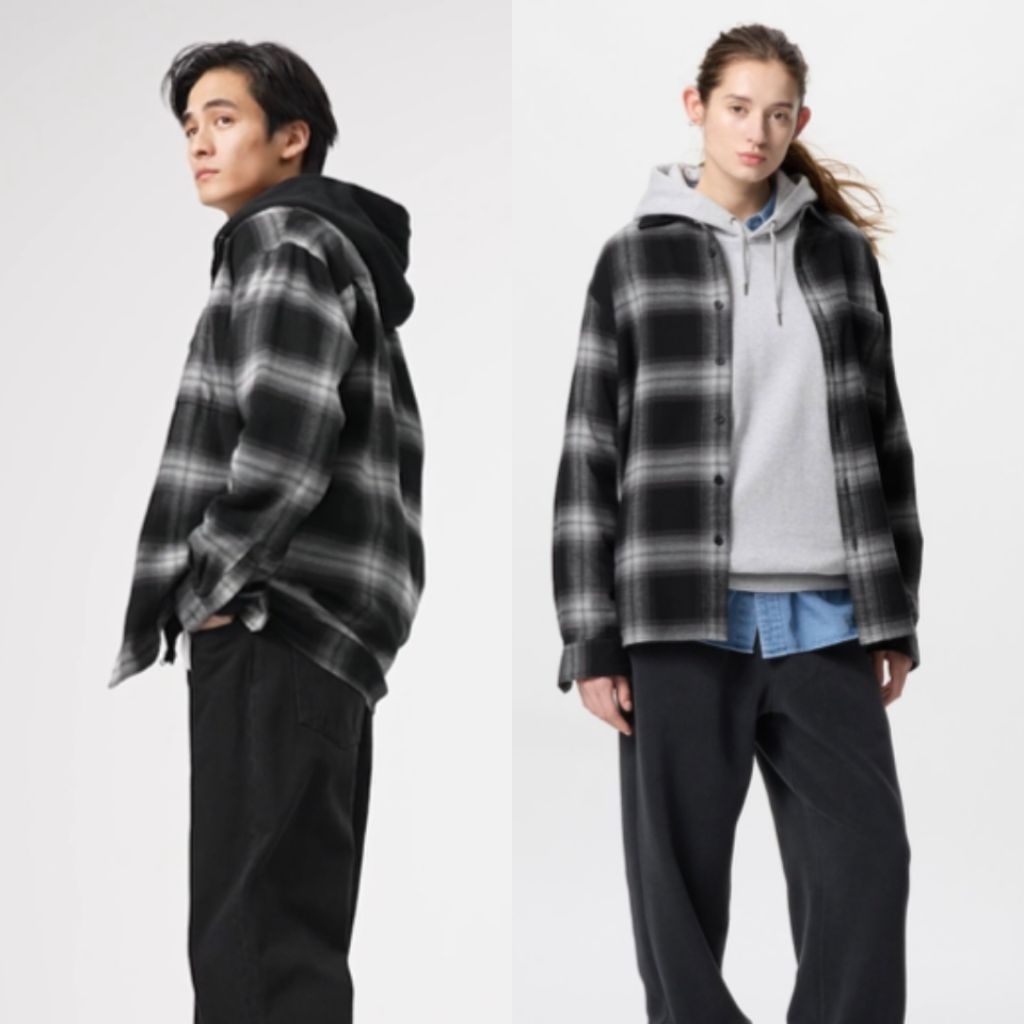 UNIQLO KEMEJA FLANNEL KOTAK 09 HITAM BARU ASLI ORIGINAL