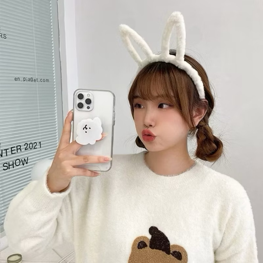 Bando Lucu Karakter Hewan Bulu Halus / Bando Motif Kuping Kelinci Beruang / Bandana Wanita Anak dan 