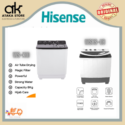 MESIN CUCI HISENSE 2 TABUNG WS80K10/WS90K10/WSHS1013UB/WSHS1213UB MESIN CUCI HISENSE