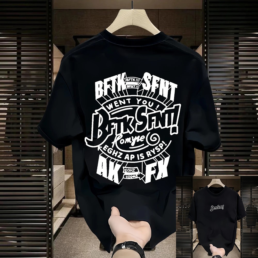 *COD* kaos pria oversize musim panas katun anti keringat kerah bundar ukuran lebarPola Huruf Hitam P