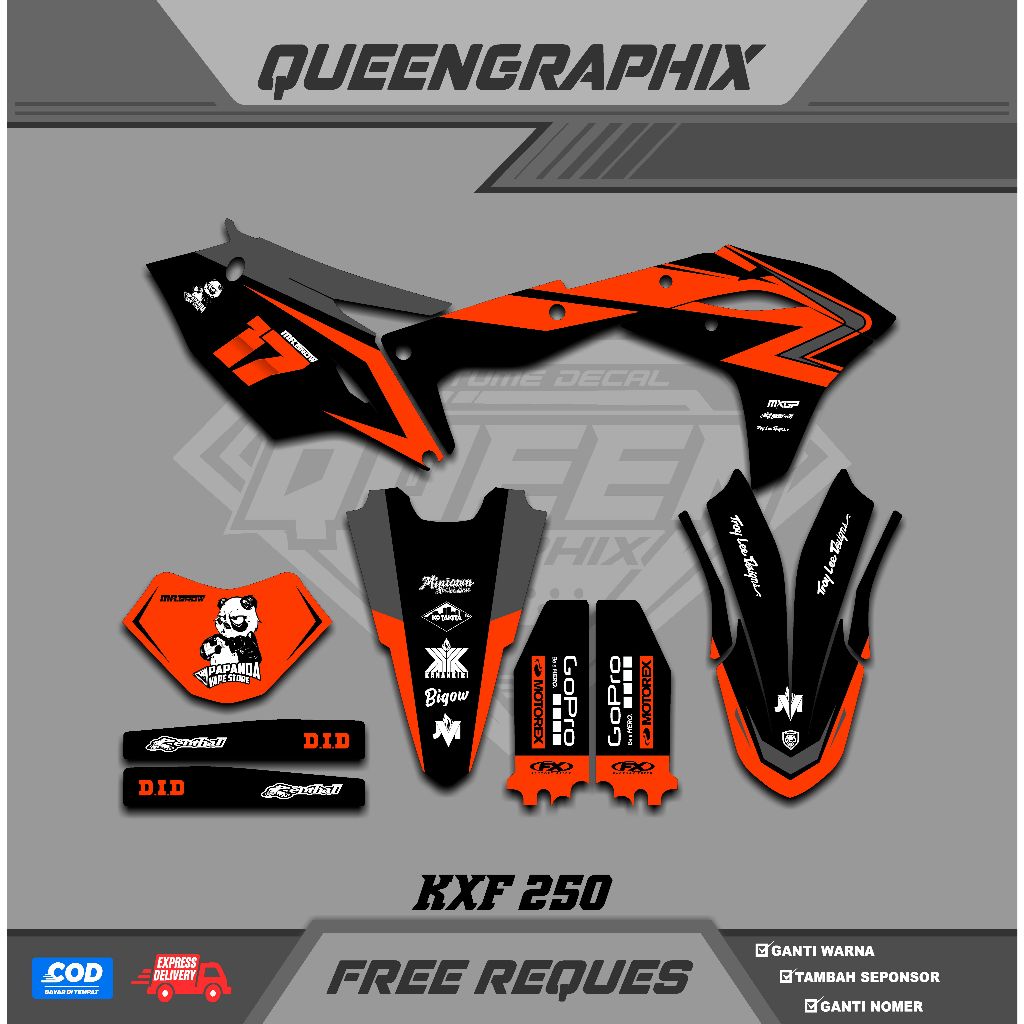 DECAL KX F 250, GTX  KX F 250 BISA CUSTOM DESAIGN NAMA, NOMOR, SPONSOR, WARNA (25)