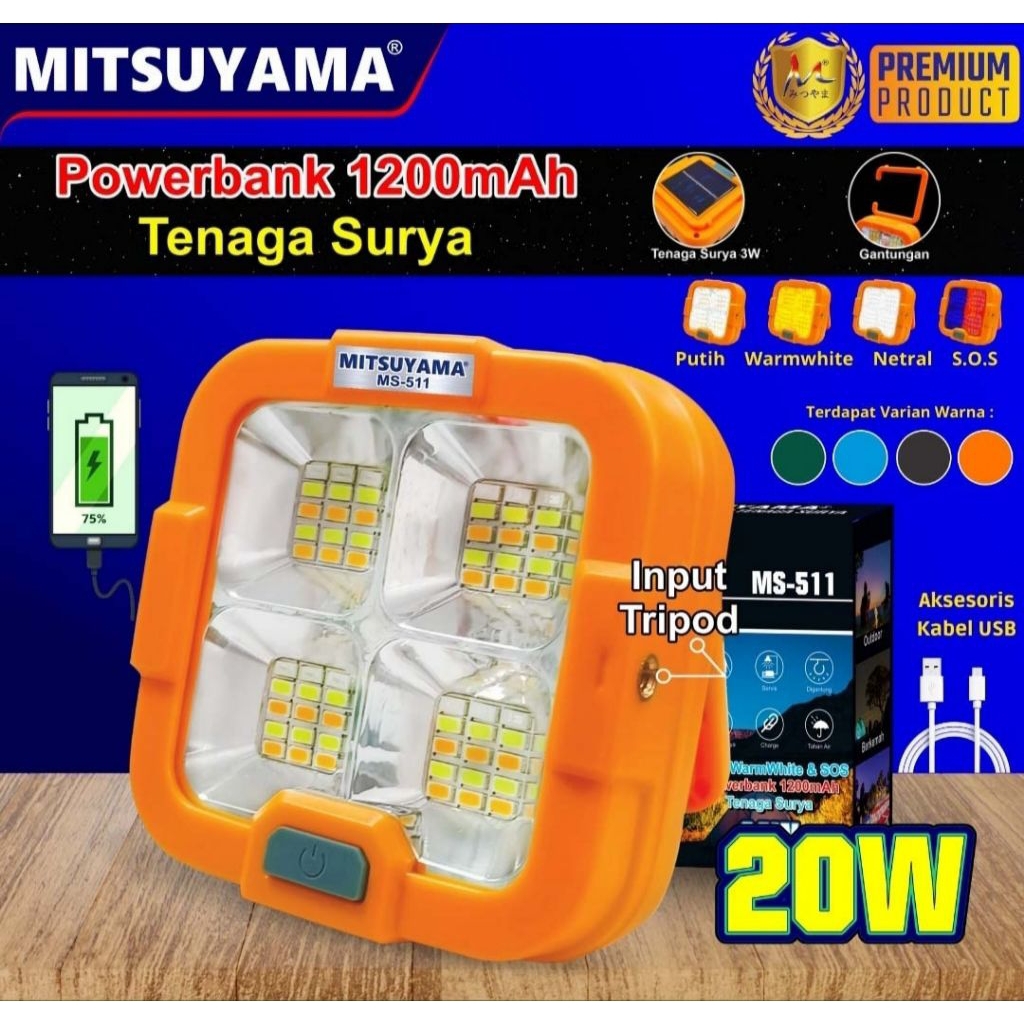 LAMPU EMERGENCY LED MITSUYAMA TENAGA SURYA 20 WATT EMERGENCY SOLAR/TENAGA SURYA