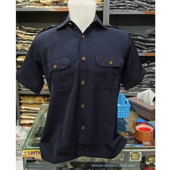 SAFARI PENDEK KANCING GARUDA BIRU NAVY/SAFARI KANCING EMAS BIRU NAVY