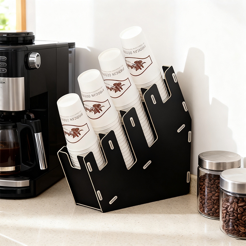 Rak Tempat Gelas – Tempat Gelas Minum Disposable – Cup holder kayu 4 slot Untuk Gelas/Plastik