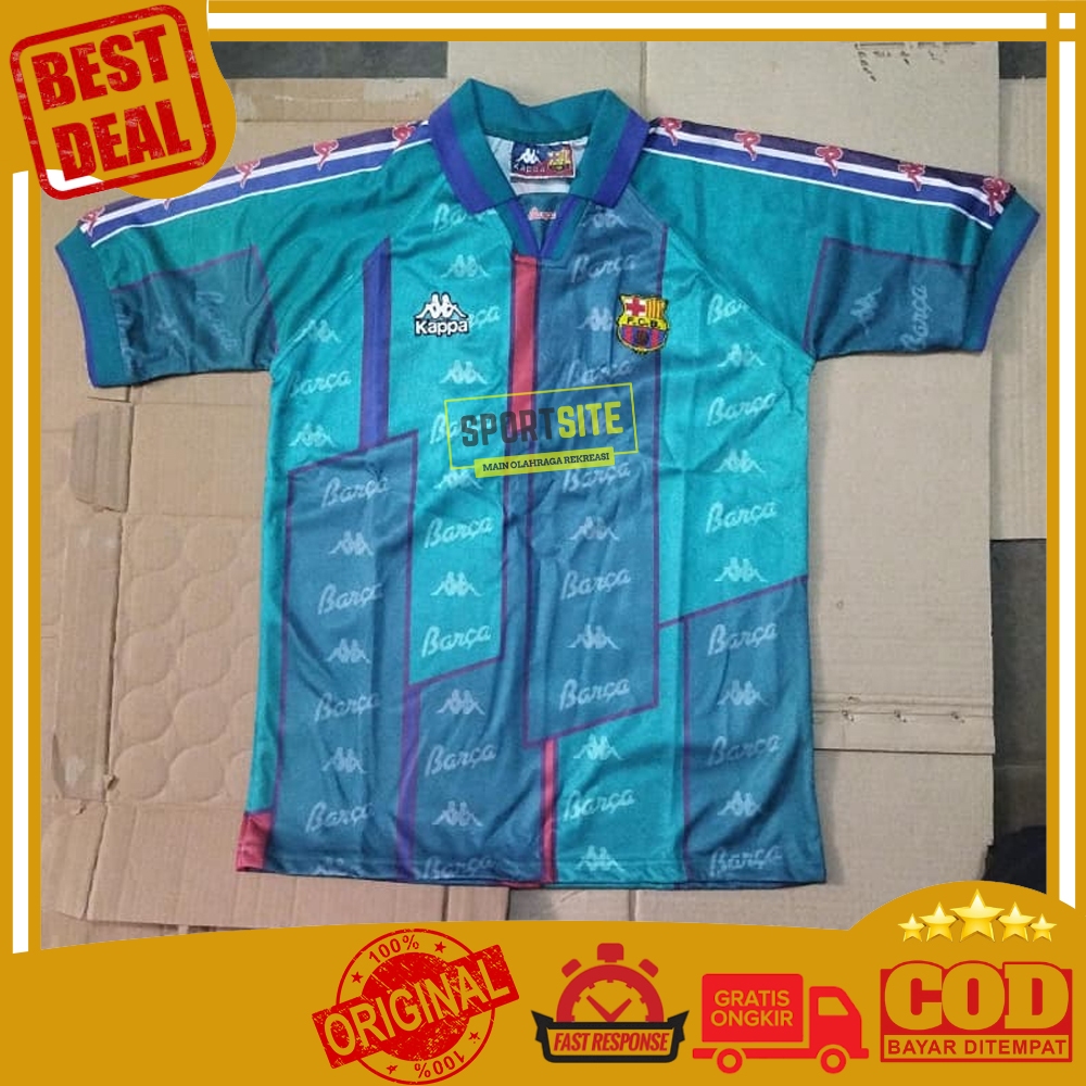 Kaos Jersey Barcelona F.C.B Kappa 1996 1997 Away Retro Klasik Vintage Football Soccer Running Sports
