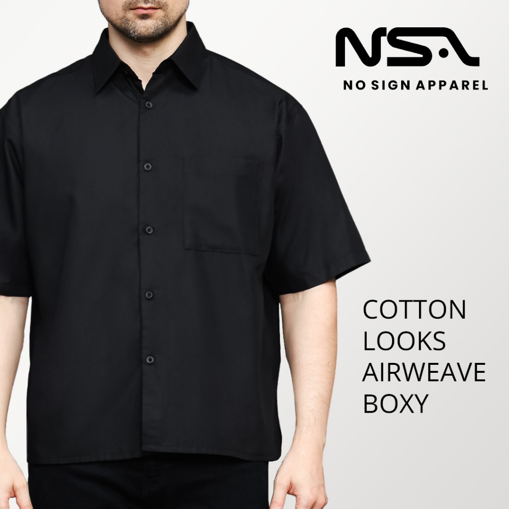 Boxy Oversize Kemeja Pria AirWeave Tangan Pendek Cotton-Looks