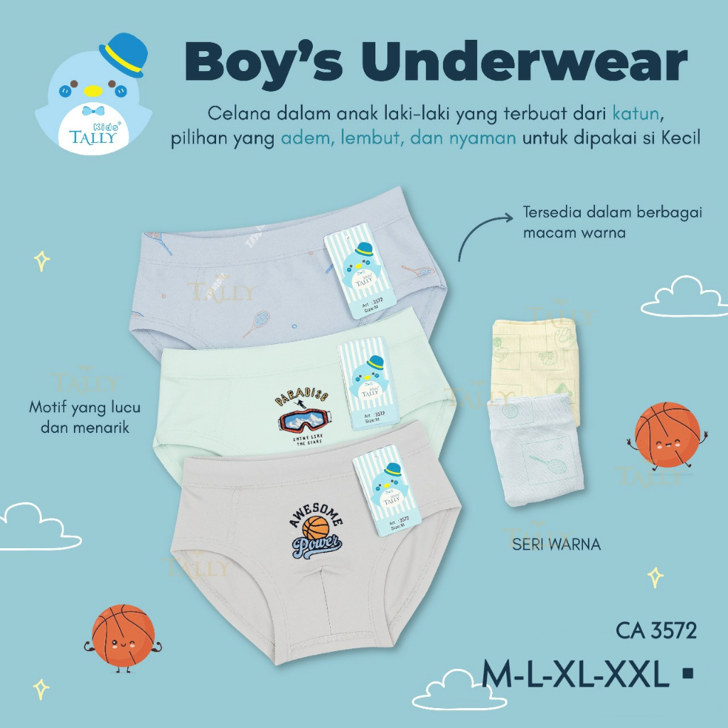 TALLY SOREX - Celana Dalam Anak Laki-Laki/CD Anak Cowok | 6 7 8 9 10 Tahun | M, L, XL, XXL Bahan Kat