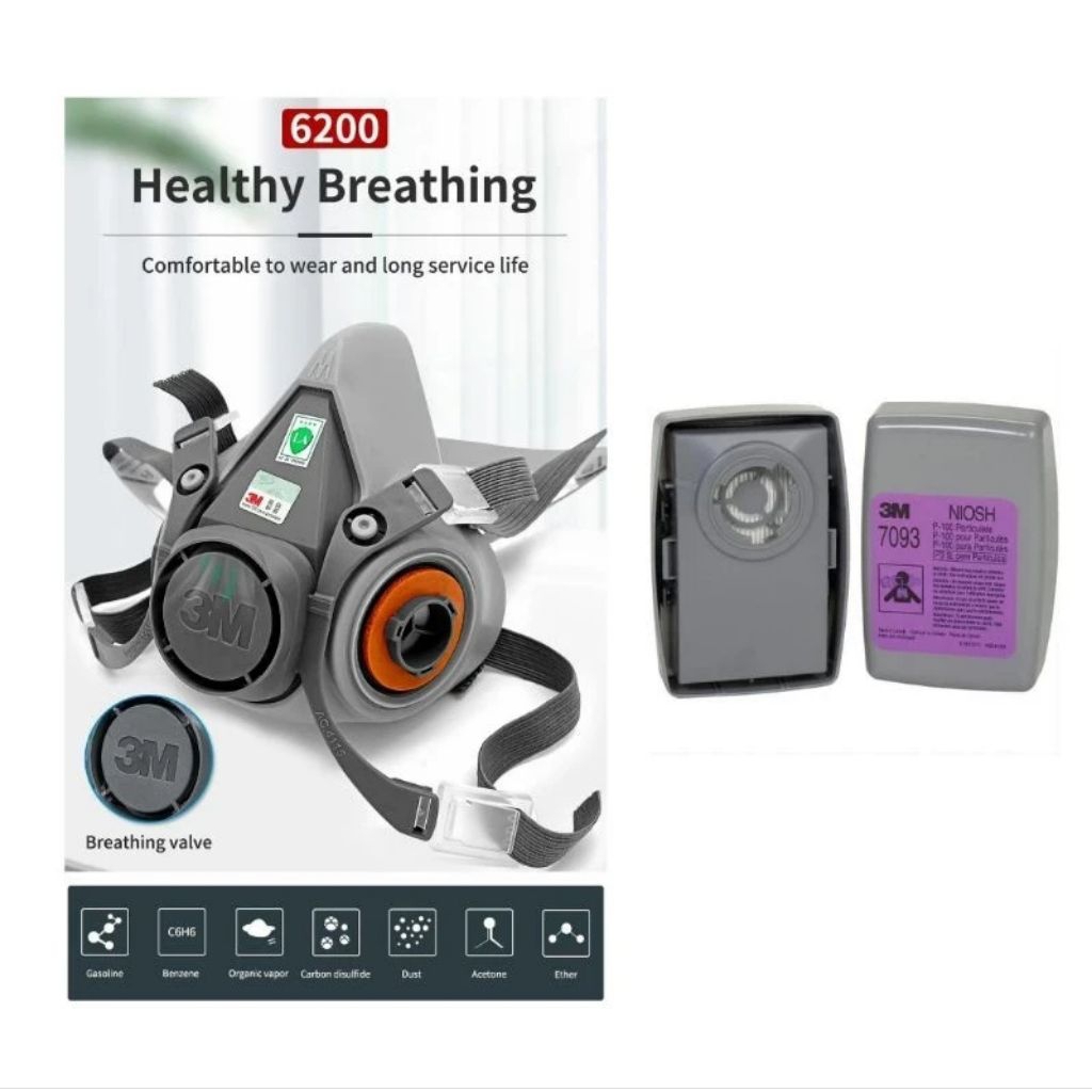 3M 6200 Masker Gas Respirator + 3M 7093 Cartridge Filter Set
