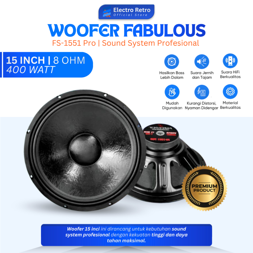 Woofer Speaker 15 Inch Fabulous FS-1551 PRO Power 400 Watt 8 Ohm Subwoofer 15 Inch Double Coil Kompo