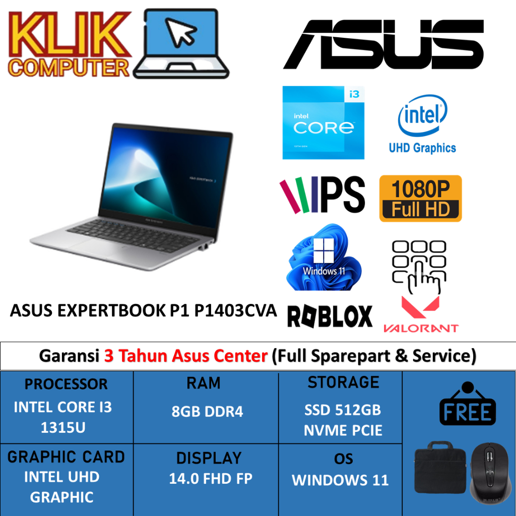 ASUS EXPERTBOOK P1403CVA I3 1315 8GB 512GB W11+OHS 14.0FHD 3Y