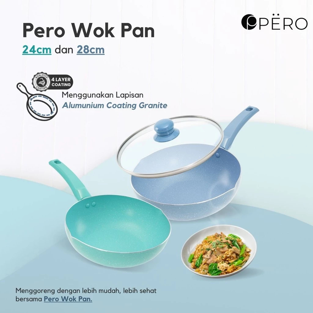 Pero - Granite Wokpan + Glass LID 28cm /  Wajan Penggorengan Dengan Tutup Kaca / Wokpan ukuran 28 cm