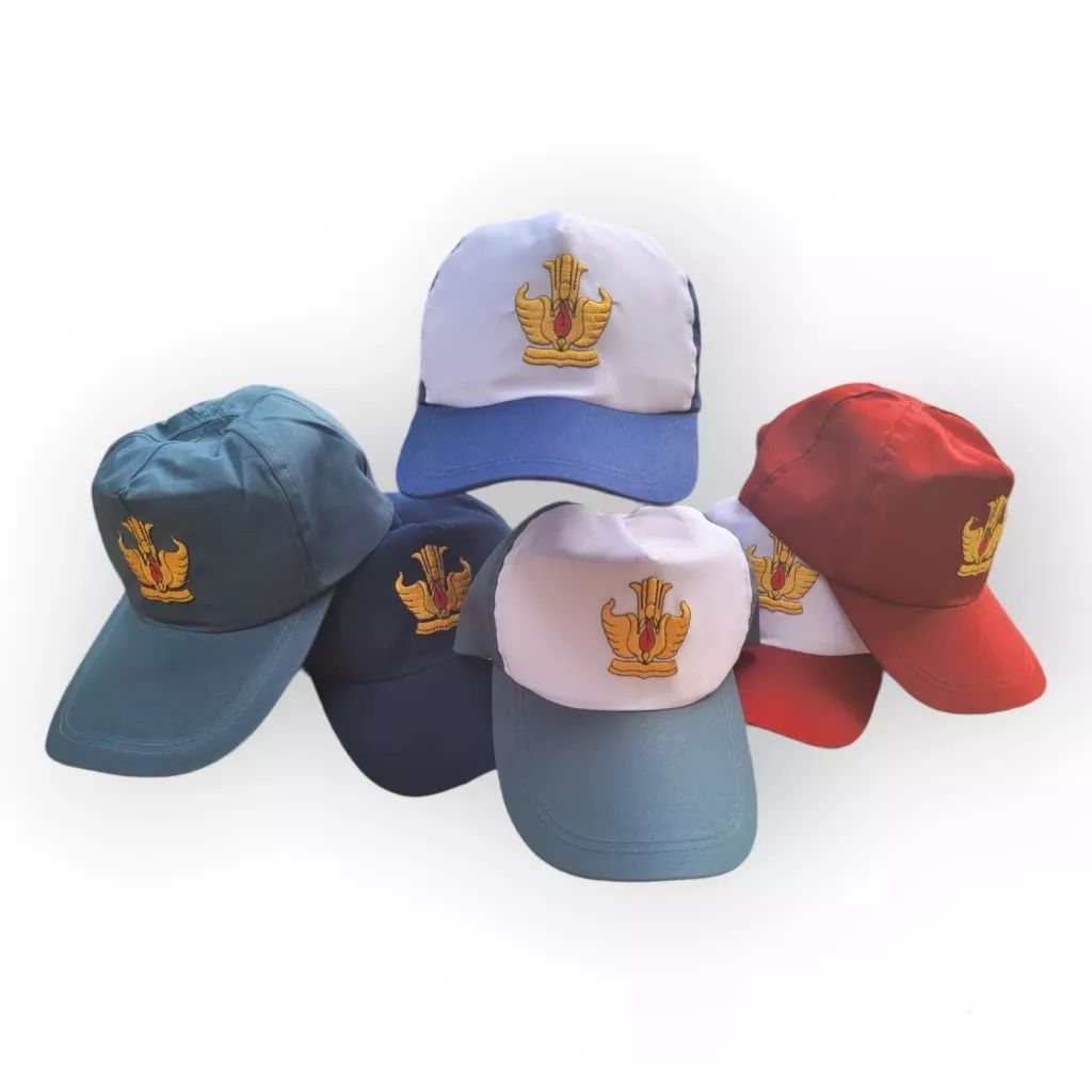 Topi SD SMP SMA SMK PRAMUKA SIAGA LAKI LAKI PEREMPUAN Bordir Topi Sekolah Sd Merah Polos Merah Putih