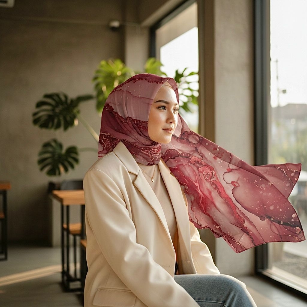 Hijab Pashmina Motif Printing Turky Ceruty Babydoll Premium