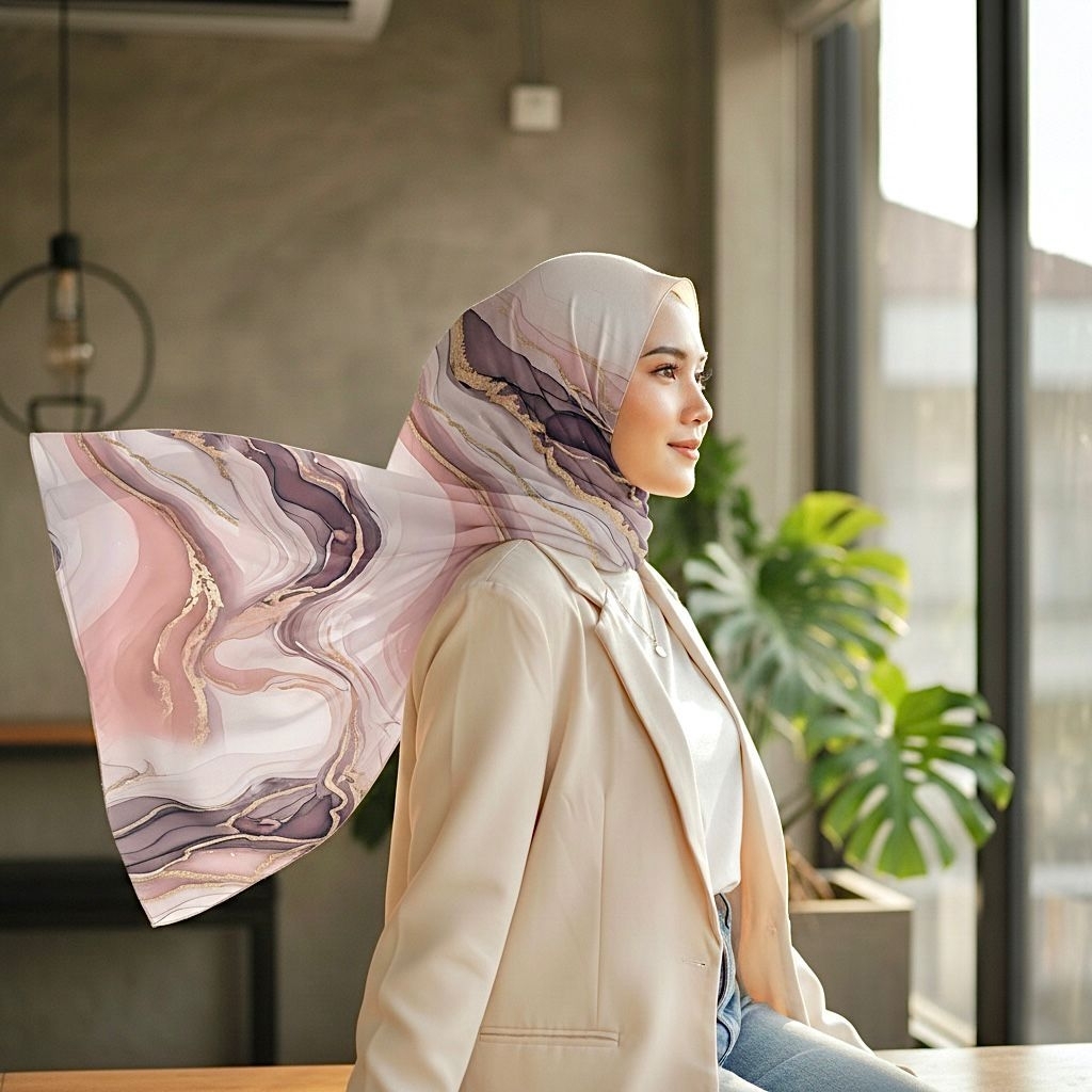 Hijab Pashmina Motif Printing Turky Ceruty Babydoll Premium