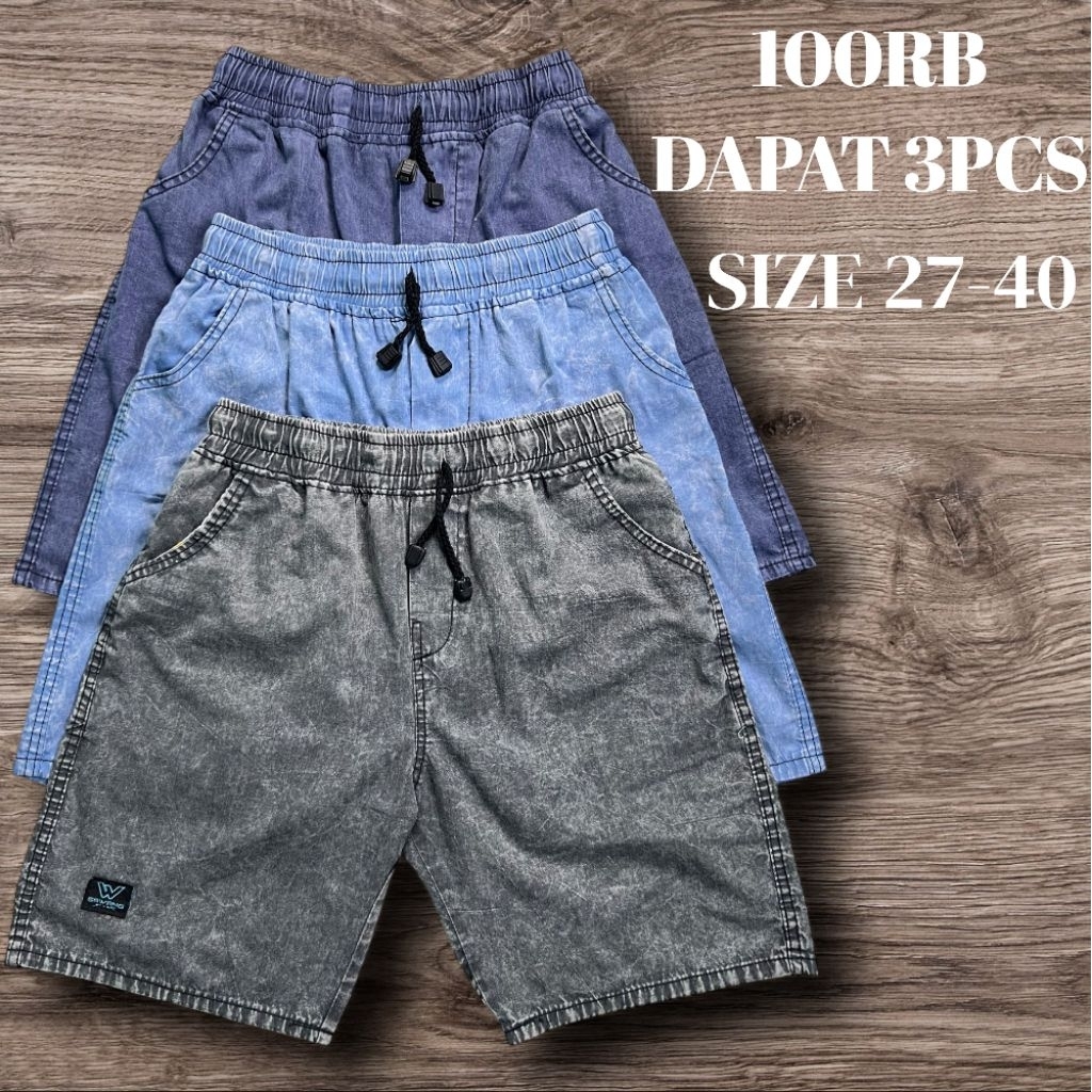 3 PCS CELANA JEANS PENDEK PRIA STANDAR CELANA PENDEK JEANS COWOK