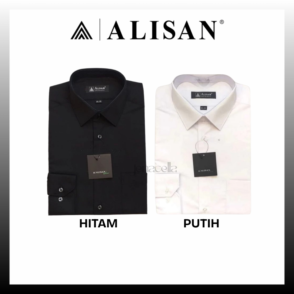 KEMEJA ALISAN REGULER - KEMEJA PRIA POLOS LENGAN PANJANG WARNA HITAM / PUTIH