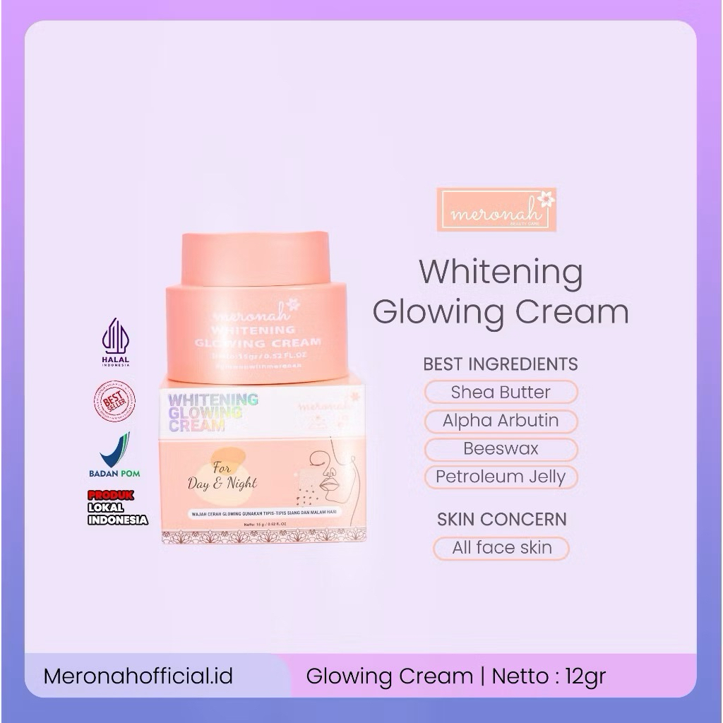 Cream flek dan wajah kusam Meronah Glowing Cream 2in1 | Cream pagi dan Cream Malam | Krim Wajah BPOM