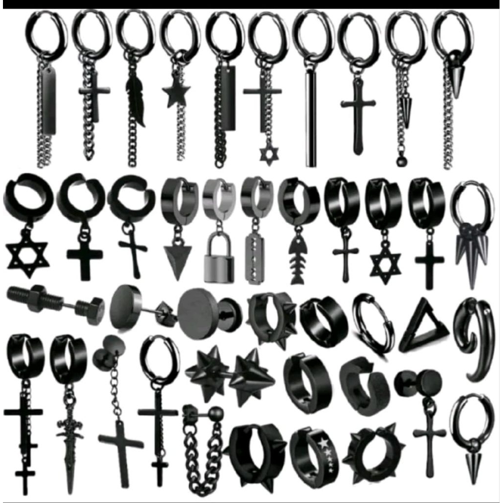 Anting Hoop Jepit Tanpa Tindik Motif Jurai Rantai anting Korea cowok cewek pria wanita anting jepit