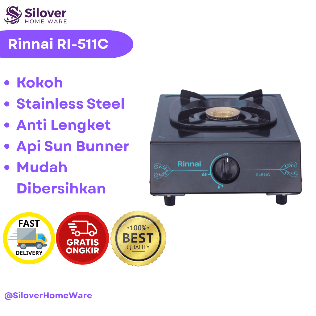 RI-511 C RINNAI Kompor Gas Stainless 1 Tungku / Kompor Gas 1 Tungku Rinnai