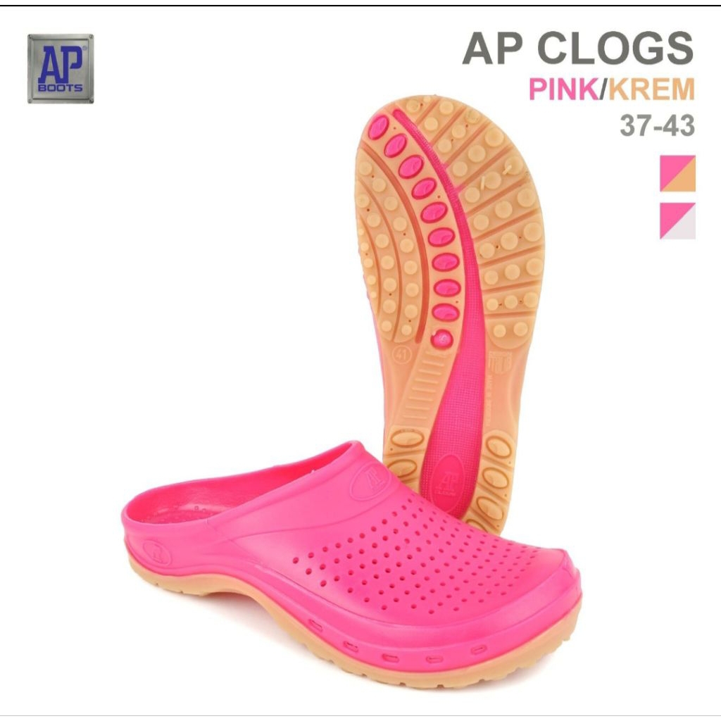 AP BOOTS | AP CLOGS LADIES PINK CREM | SANDAL WANITA SLOP KARET | SEPATU SLIP ON PVS | UKURAN 37-42
