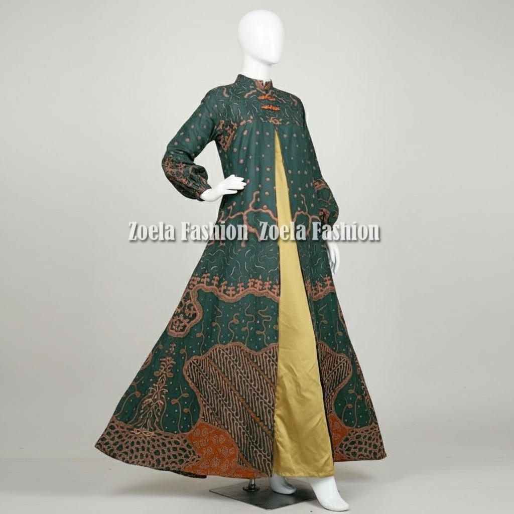 Zoela Gamis Batik Hijau Jumbo Ld 120 130 140 150