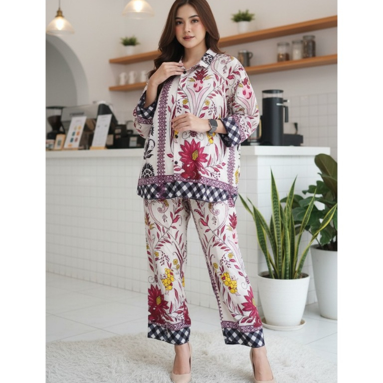 oneset terbaru rayon wanita/ setelan rayon motif/ setelan rayon lengan panjang/ setelan wanita rayon
