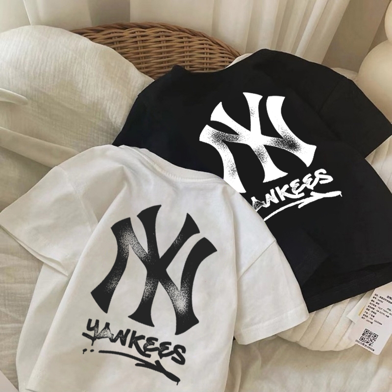 korea style Putih cocobaby t shirt cotton Kaos Atasan Anak laki-laki Perempuan | MLB yang sederhana 