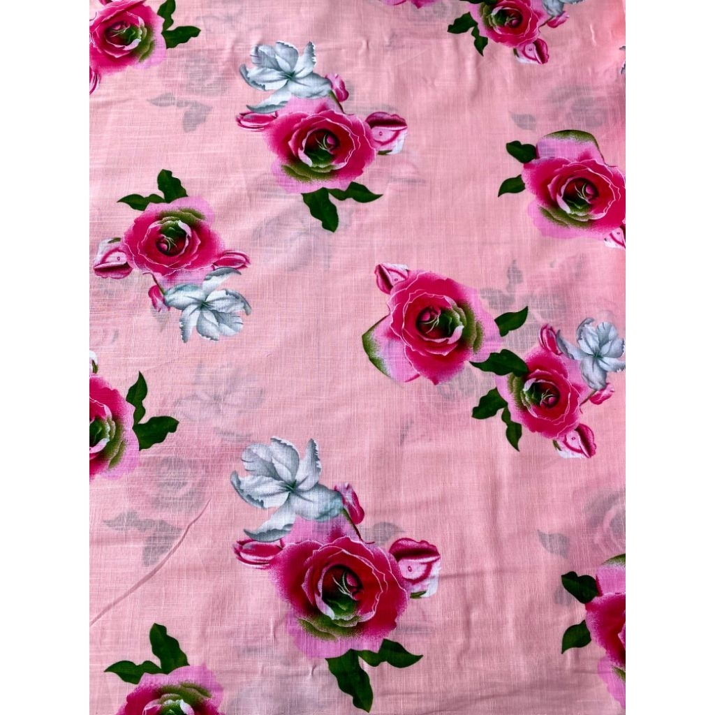 Kain Cotton Linen Slub Print Motif Bunga