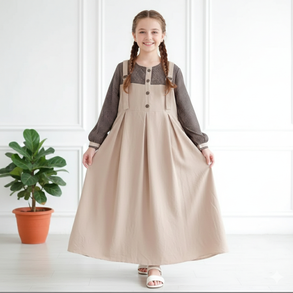 Gamis Hari Raya Afia Dress Kids Baju Muslim Anak Perempuan Usia 7 Tahun sampai 15 Tanggung Motif Fla
