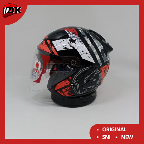 Helm Half Face KYT Galaxy Slide Flat R Seri 5 Black Red Fluo Double Visor Merah Hitam Putih